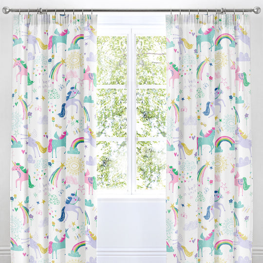 Rainbow Unicorn Pencil Pleat Curtains in Multicolour