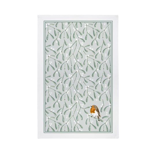 Mistletoe & Robin Recycled Cotton Blend Tea Towel in Beige