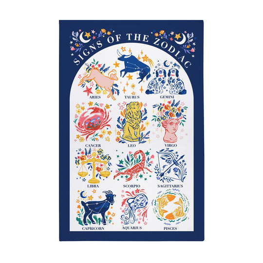 Zodiac Signs Cotton Tea Towel in Blue