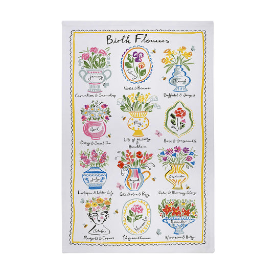 Birth Flowers Cotton Tea Towel in Multicolour