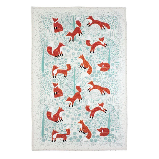 Foraging Fox Cotton Tea Towel in Blue