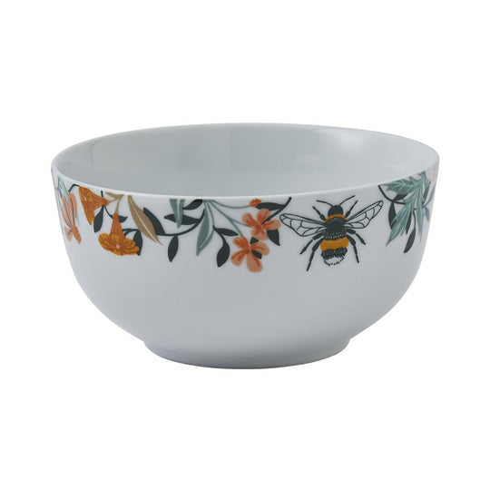 Bee Bloom Porcelain Bowl in White