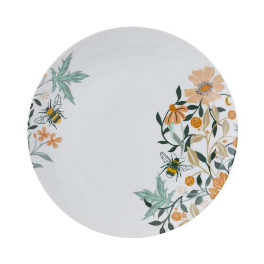 Bee Bloom Porcelain Dinner Plate in White
