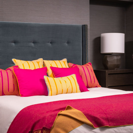 Home Comforts Throw in Ochre Yellow/Cerise Pink 145 x 175cm