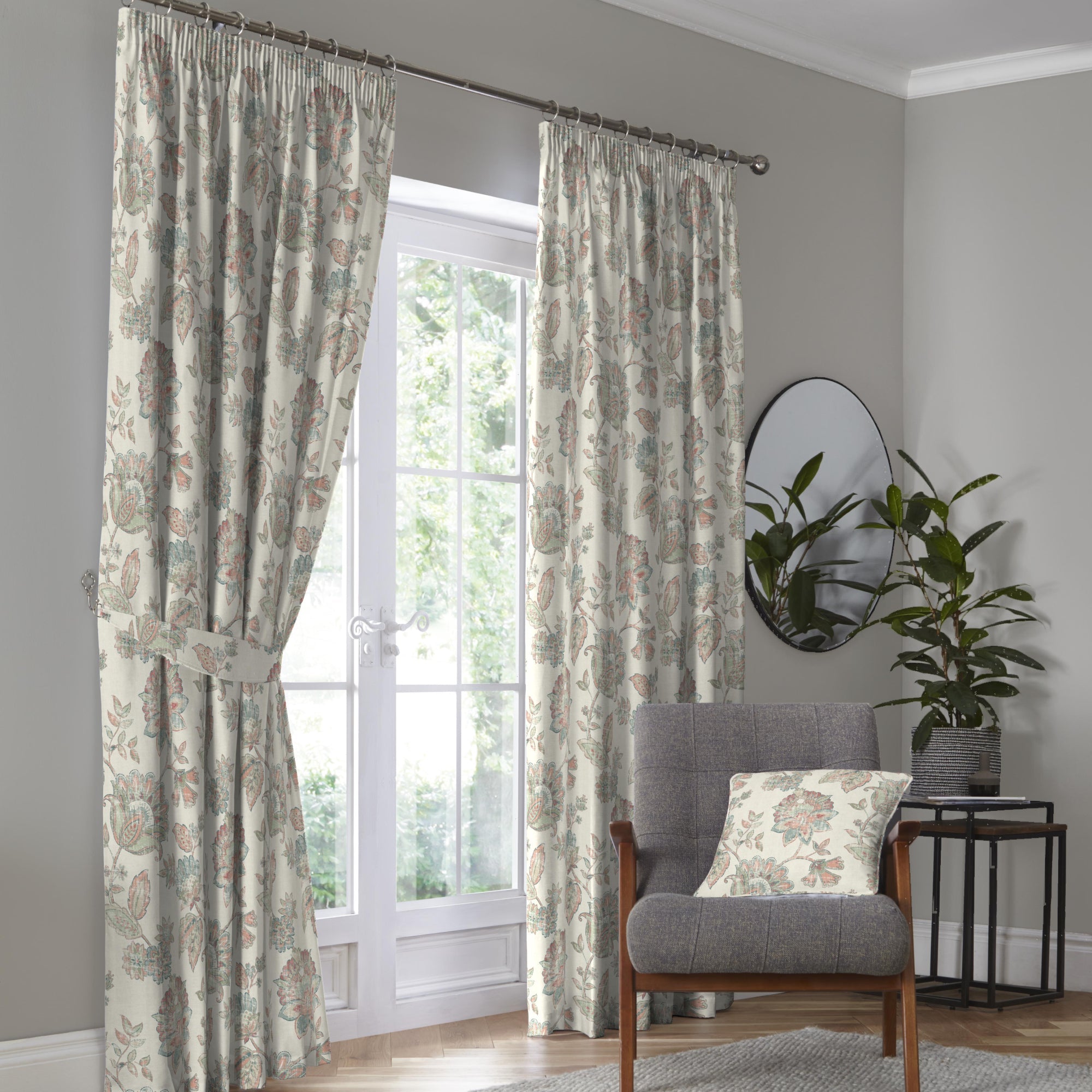 Indira Filled Cushion by Dreams & Drapes Curtains in Coral/Natural 43 x 43cm - Filled Cushion - Dreams & Drapes Curtains