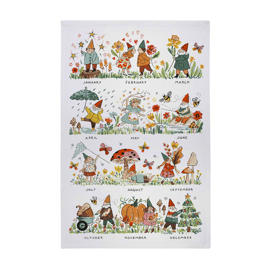 Gnome for the Holidays Christmas Cotton Tea Towel in Multicolour