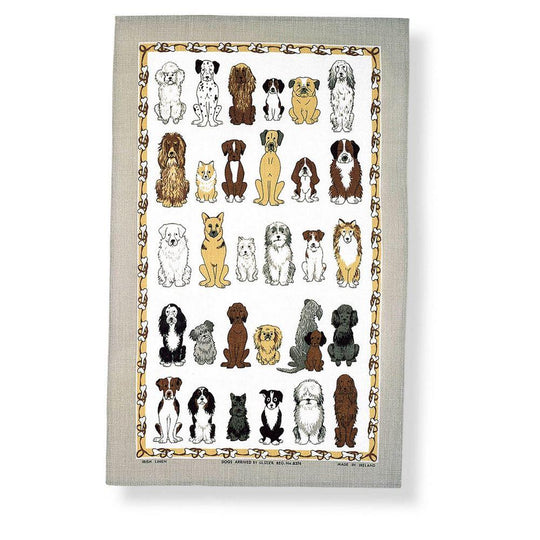 Dogs Arrived Cotton Tea Towel in Brown/Yellow
