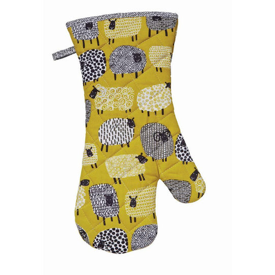 Dotty Sheep Gauntlet Oven Glove in Yellow