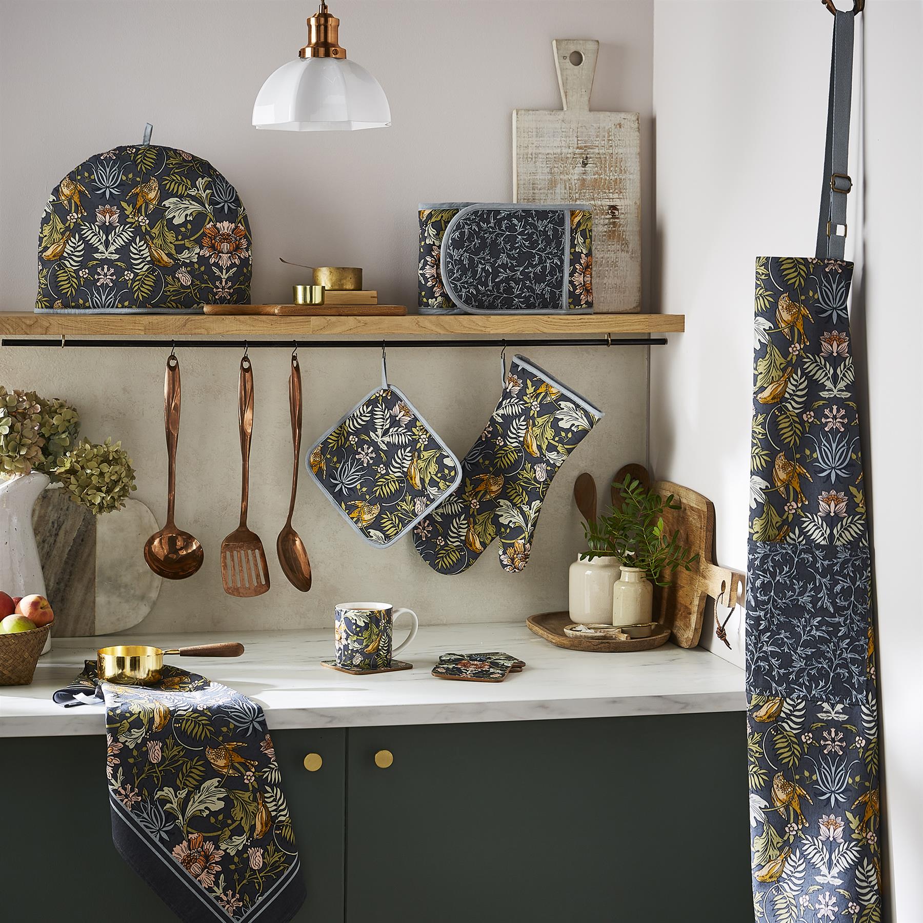 Ulster Weavers Finch & Flower Apron - Cotton One Size in Navy - Apron - Ulster Weavers